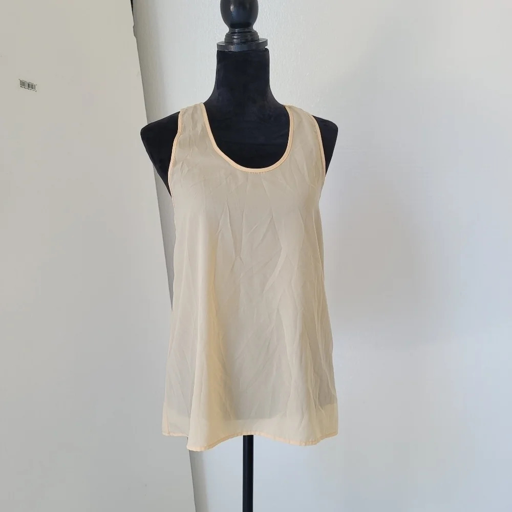 Japna Women's Soft Beige Racerback Sleeveless Tank Top Blouse Shirt Size Small